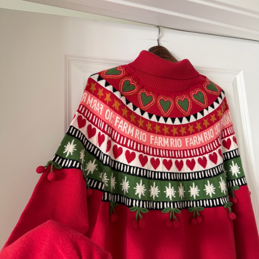 Farm Rio Red Christmas Hearts Knit Sweater - Picture 2 of 6